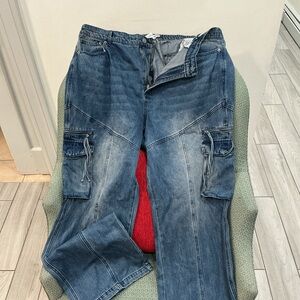 Fashion Nova Blue Cargo Denim Jeans